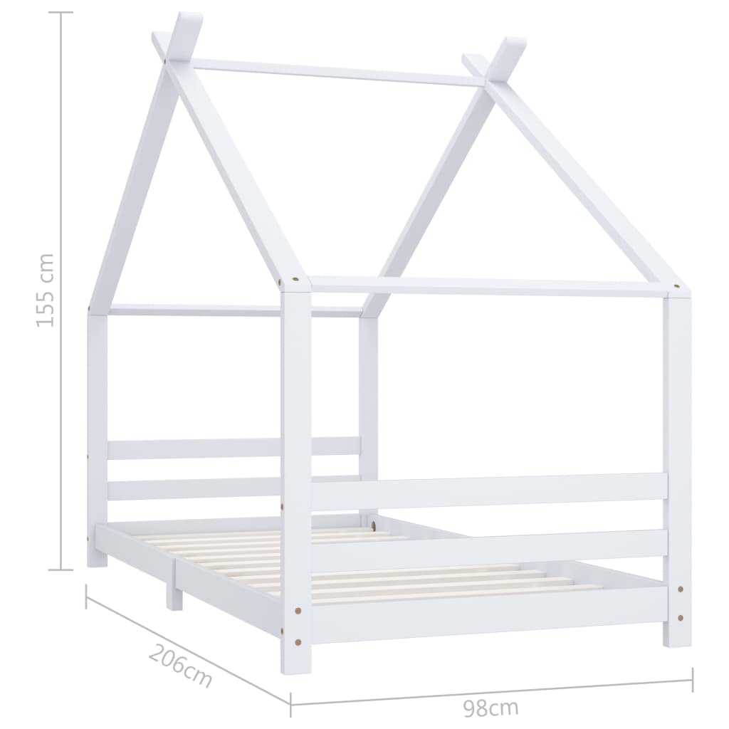 White Solid Pine Wood Kids Bed Frame - 90x200 cm Sturdy Design