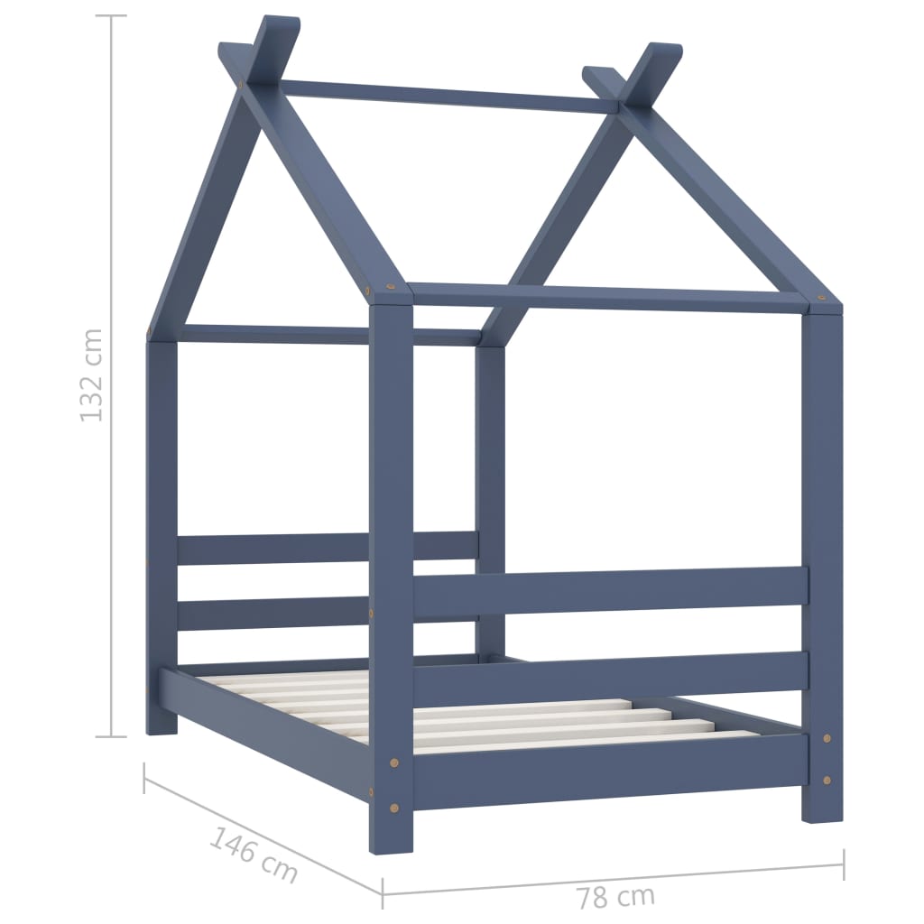 Children's Grey Solid Pine Wood Bed Frame - 70x140 cm