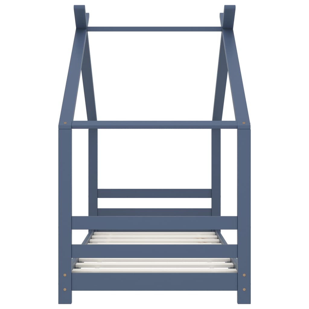 Kids Grey Solid Pine Wood Bed Frame - 80x160 cm