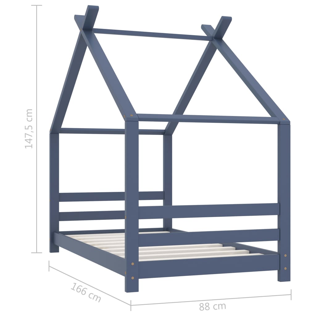 Kids Grey Solid Pine Wood Bed Frame - 80x160 cm