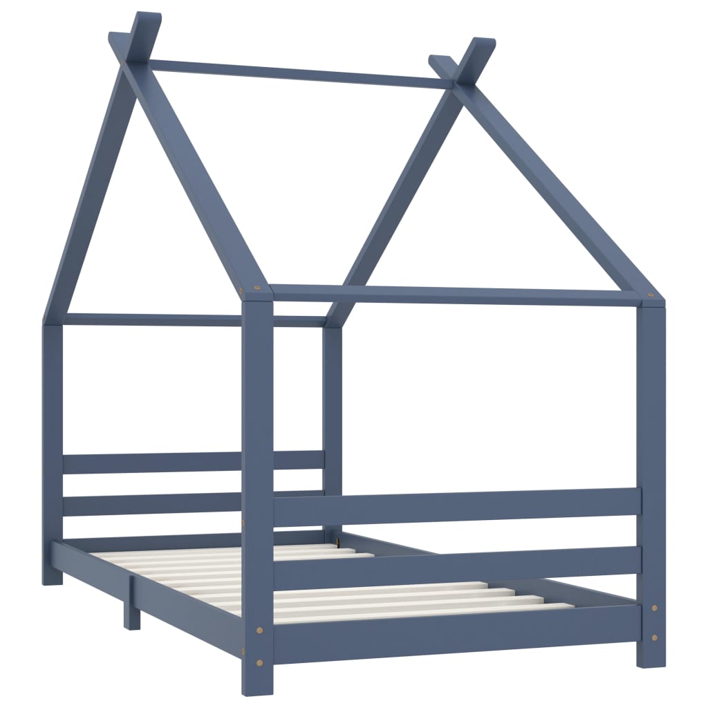 Grey Solid Pine Wood Kids Bed Frame 90x200 cm - Sturdy & Stylish