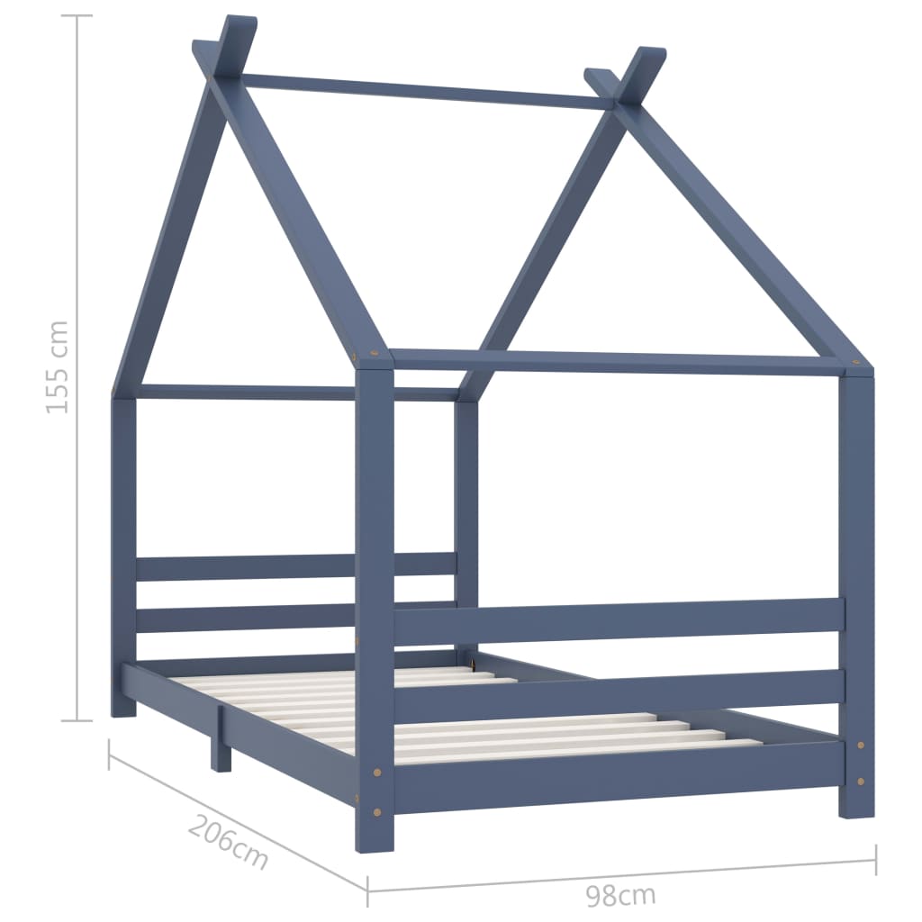 Grey Solid Pine Wood Kids Bed Frame 90x200 cm - Sturdy & Stylish