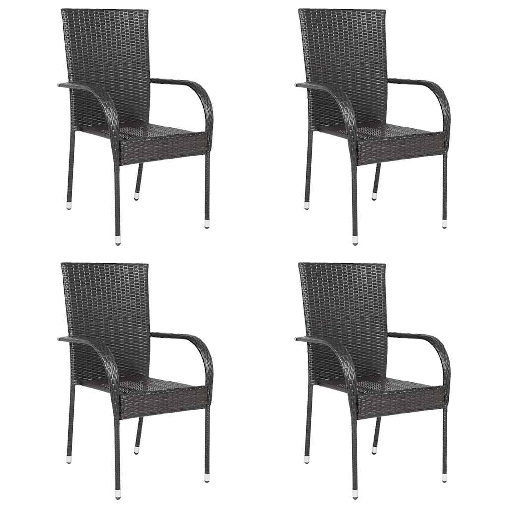 Stylish Brown Poly Rattan Stackable Outdoor Chairs - Set of 4