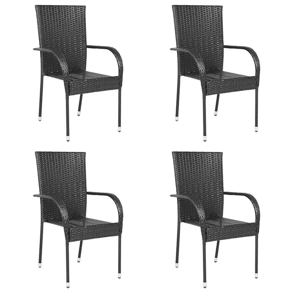 4-Piece Black Poly Rattan Stackable Outdoor Chairs Set