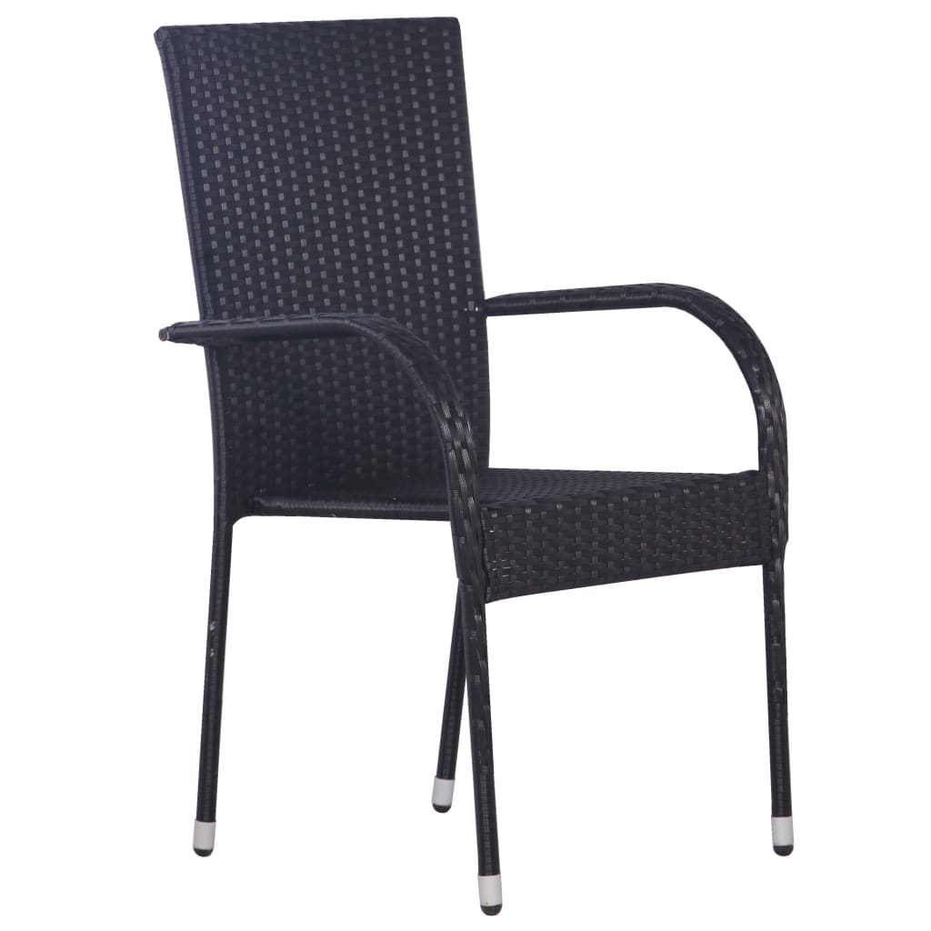 4-Piece Black Poly Rattan Stackable Outdoor Chairs Set