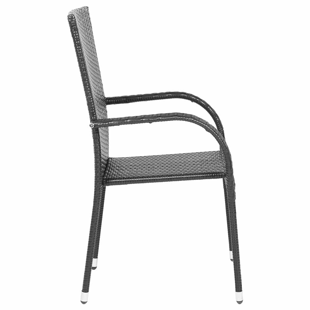 4-Piece Black Poly Rattan Stackable Outdoor Chairs Set