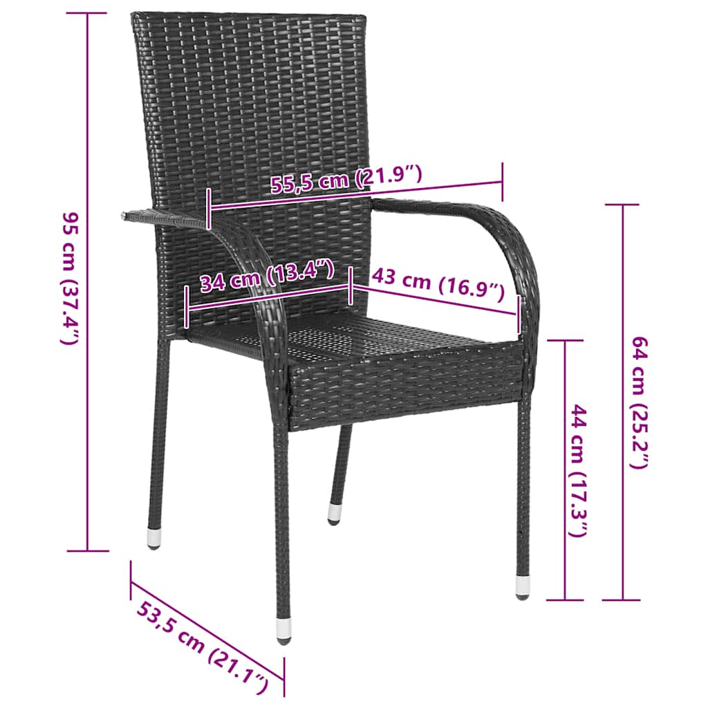 4-Piece Black Poly Rattan Stackable Outdoor Chairs Set