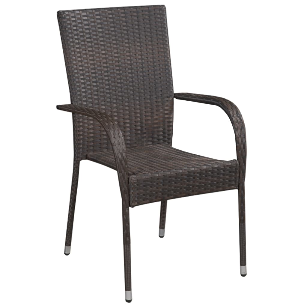 Set of 6 Stackable Poly Rattan Outdoor Chairs - Brown