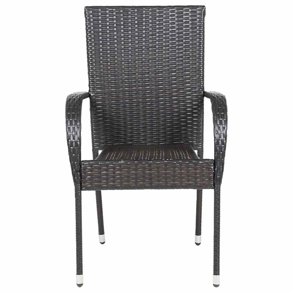 Set of 6 Stackable Poly Rattan Outdoor Chairs - Brown