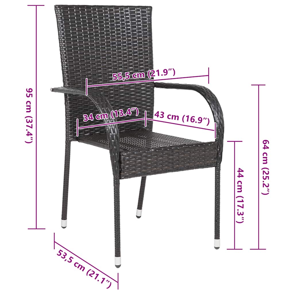 Set of 6 Stackable Poly Rattan Outdoor Chairs - Brown