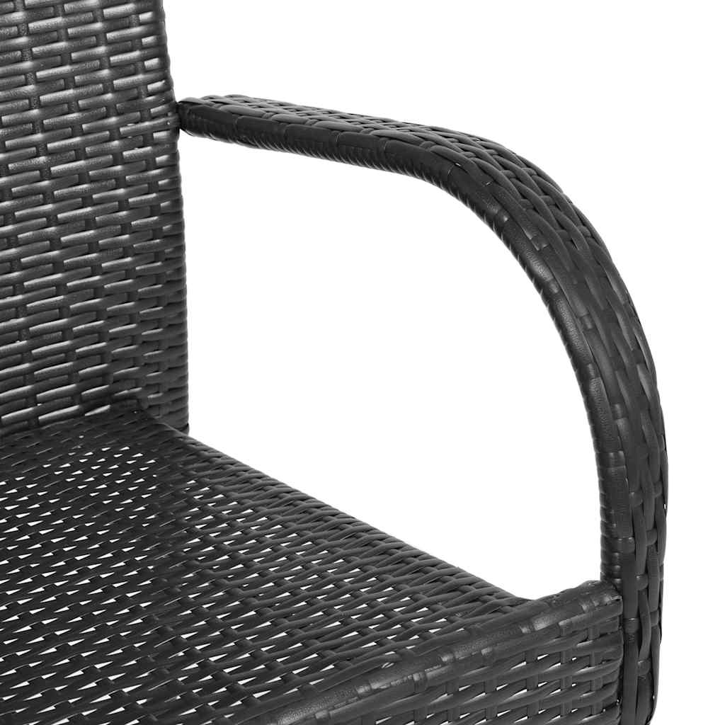 Sleek Black Poly Rattan Outdoor Chairs, Stackable Set of 6