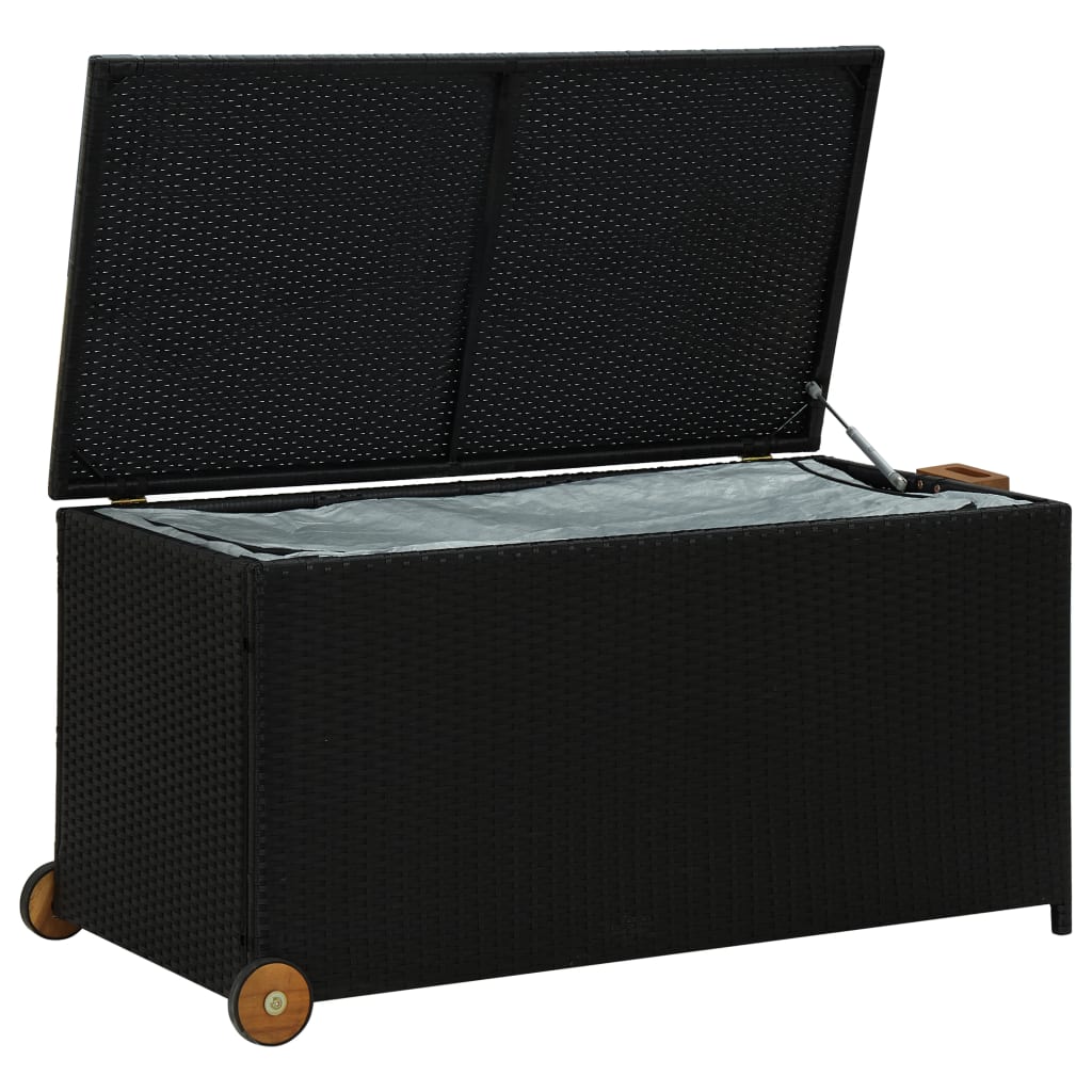Black Poly Rattan Garden Storage Box 120x65x61 cm