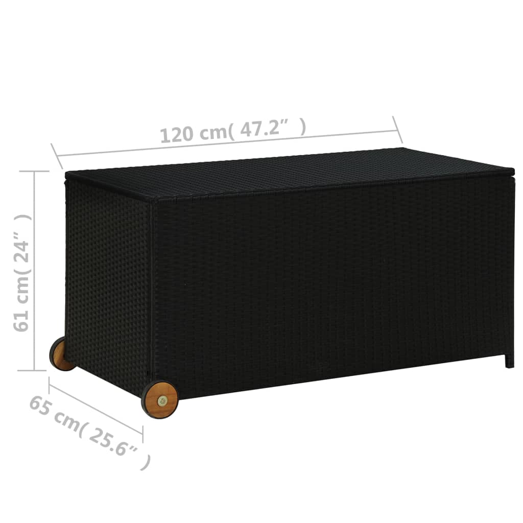 Black Poly Rattan Garden Storage Box 120x65x61 cm