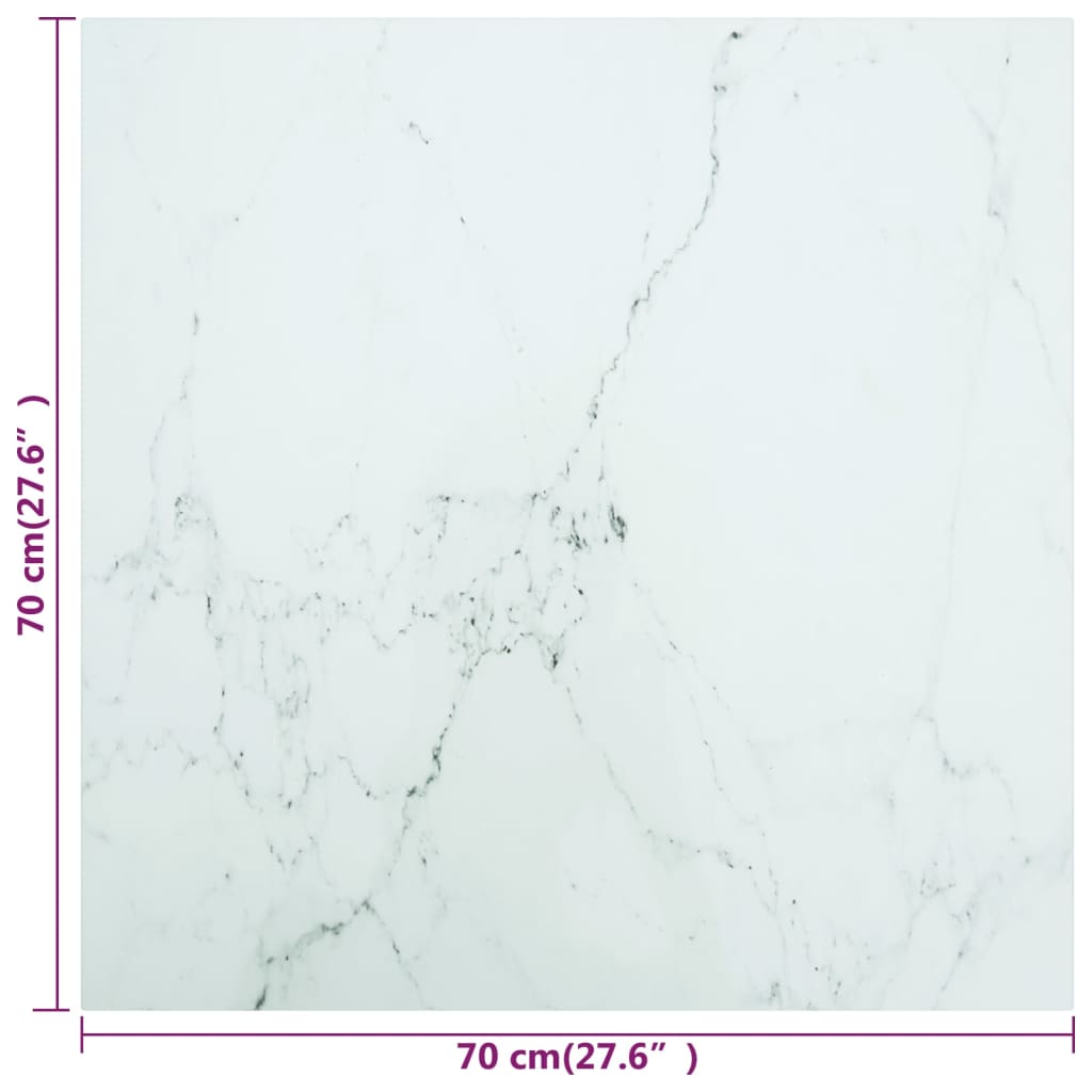 White Marble Design Tempered Glass Table Top 70x70 cm
