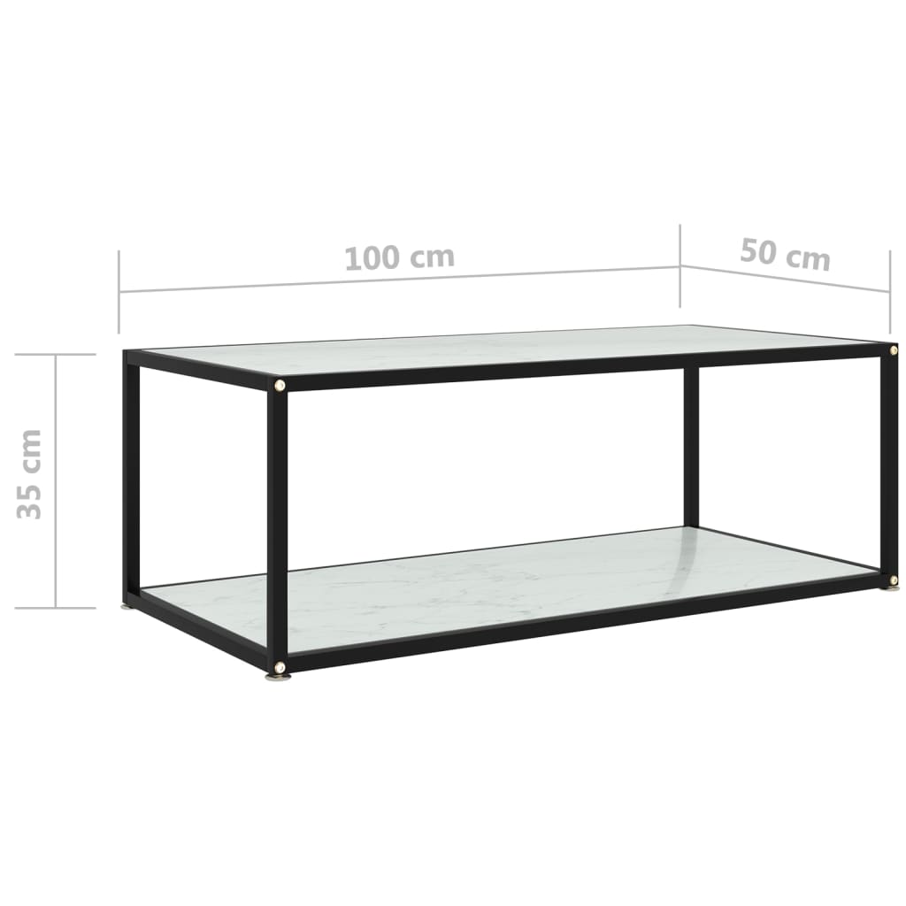 Coffee Table White 100x50x35 cm Tempered Glass