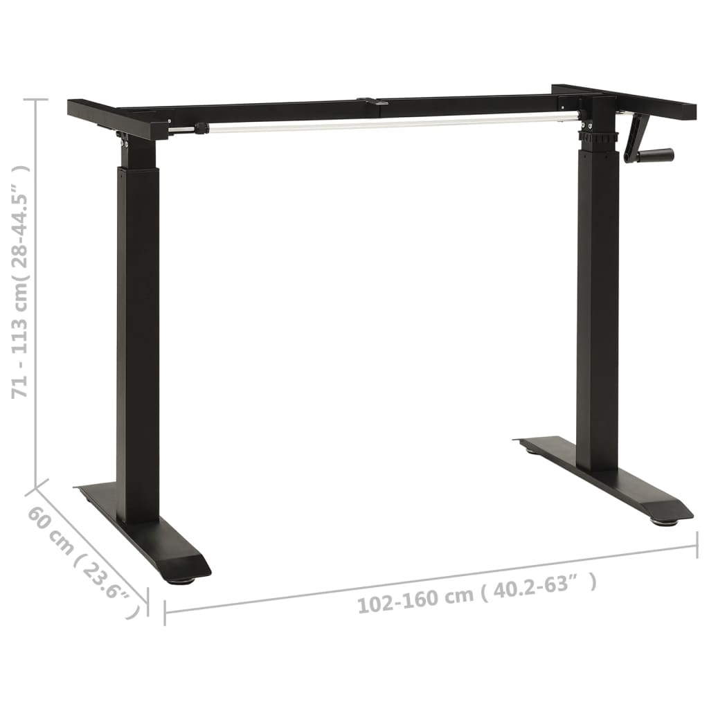 Manual Height Adjustable Black Standing Desk Frame with Hand Crank