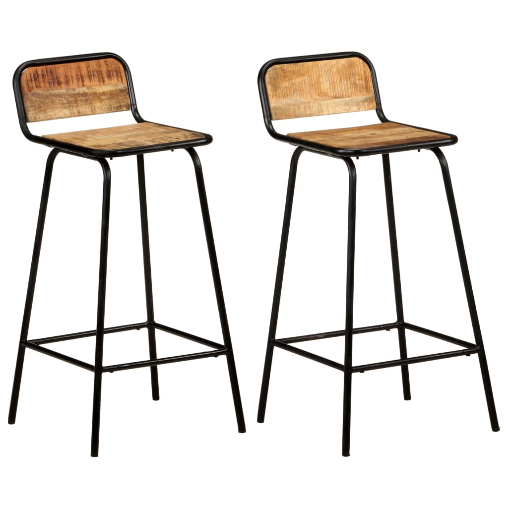 Solid Mango Wood Bar Chairs, Set of 2 - Elegant & Durable Seating