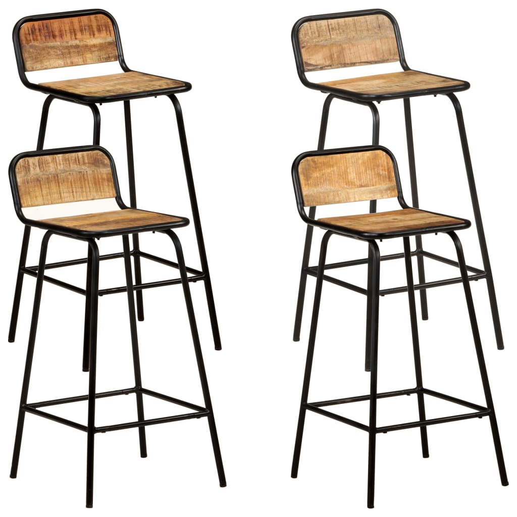 4-Piece Solid Mango Wood Bar Chairs - Rustic Elegance