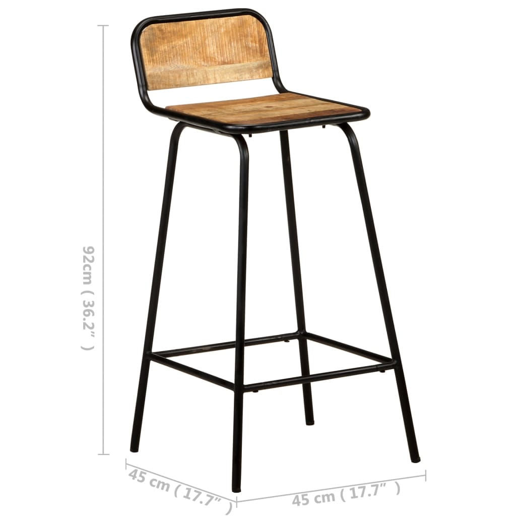 4-Piece Solid Mango Wood Bar Chairs - Rustic Elegance