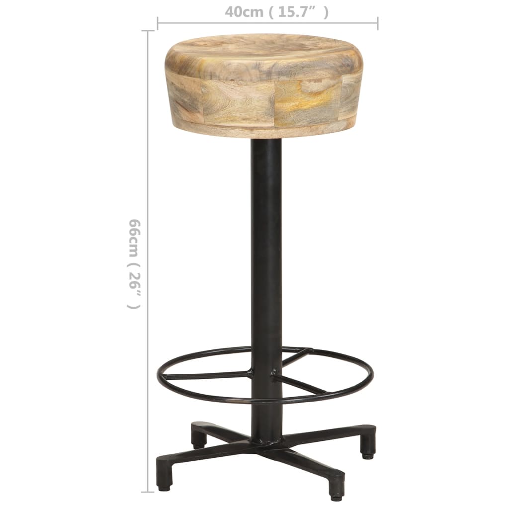 Solid Mango Wood Bar Stools Set of 2, 66cm Height