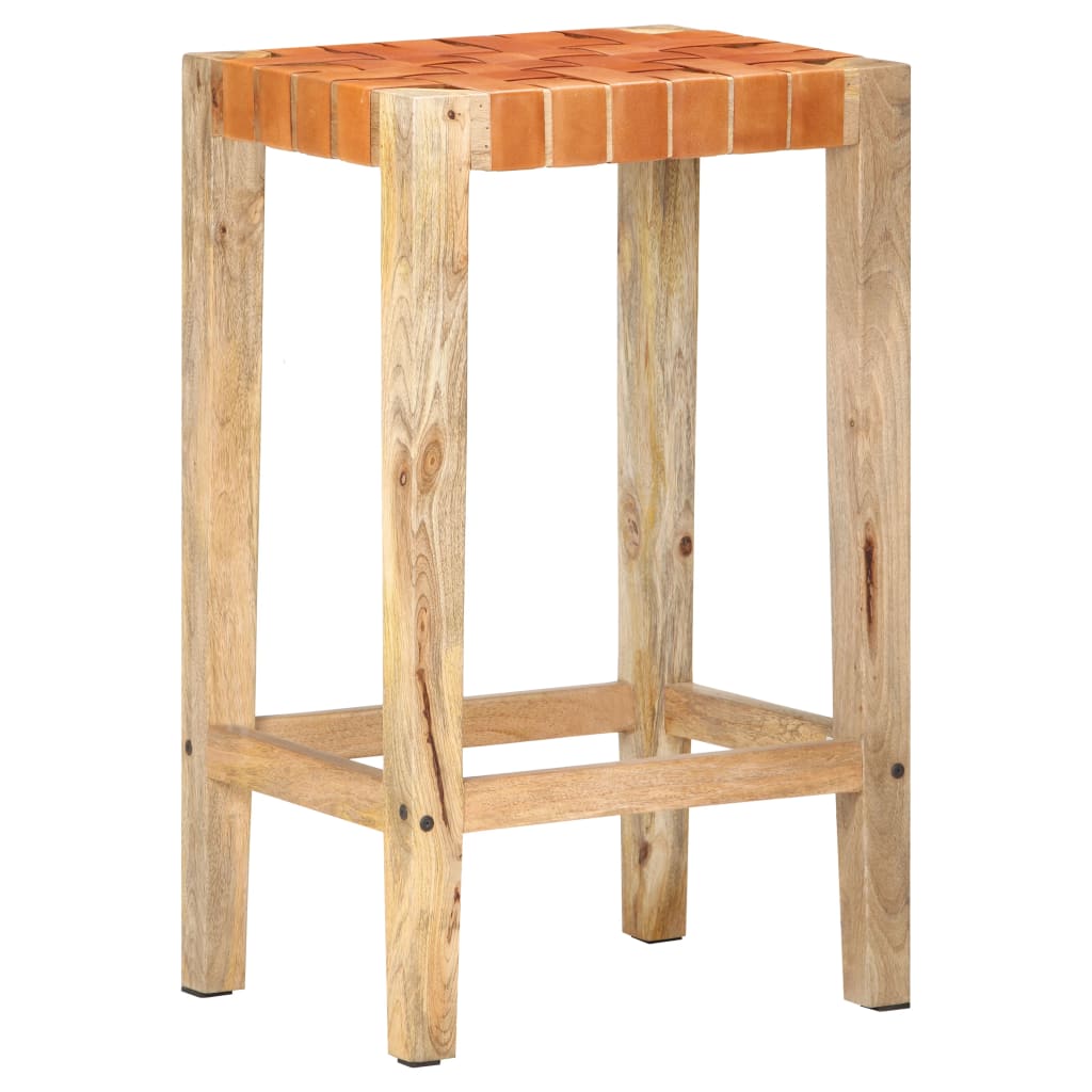 Set of 2 Brown Real Leather Bar Stools - 75 cm Height
