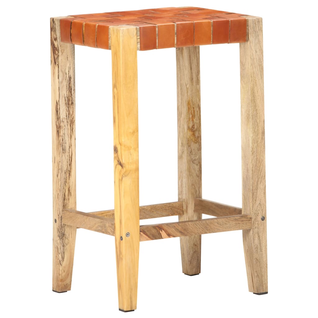 Set of 2 Brown Real Leather Bar Stools - 75 cm Height