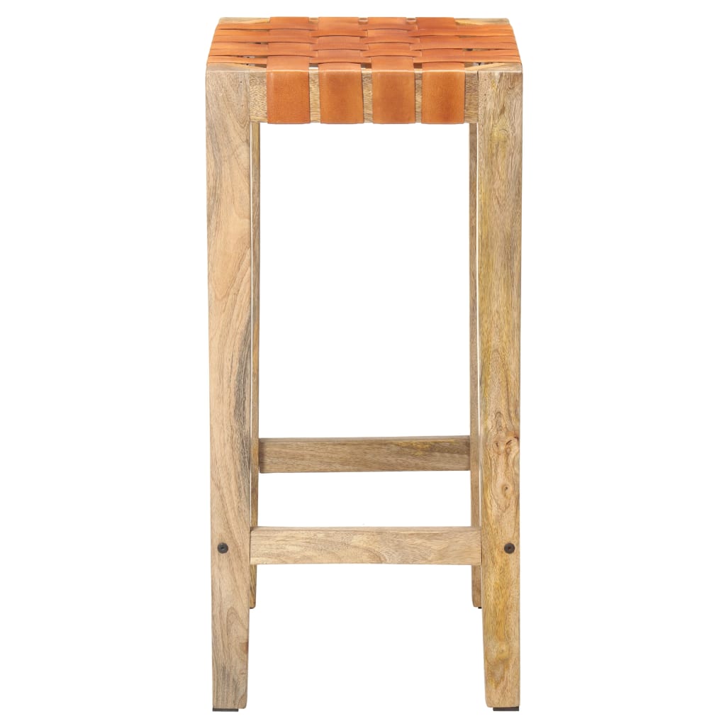 Set of 2 Brown Real Leather Bar Stools - 75 cm Height