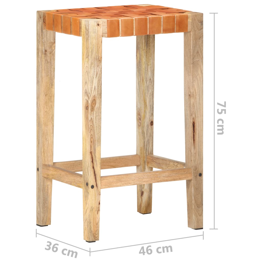 Set of 2 Brown Real Leather Bar Stools - 75 cm Height