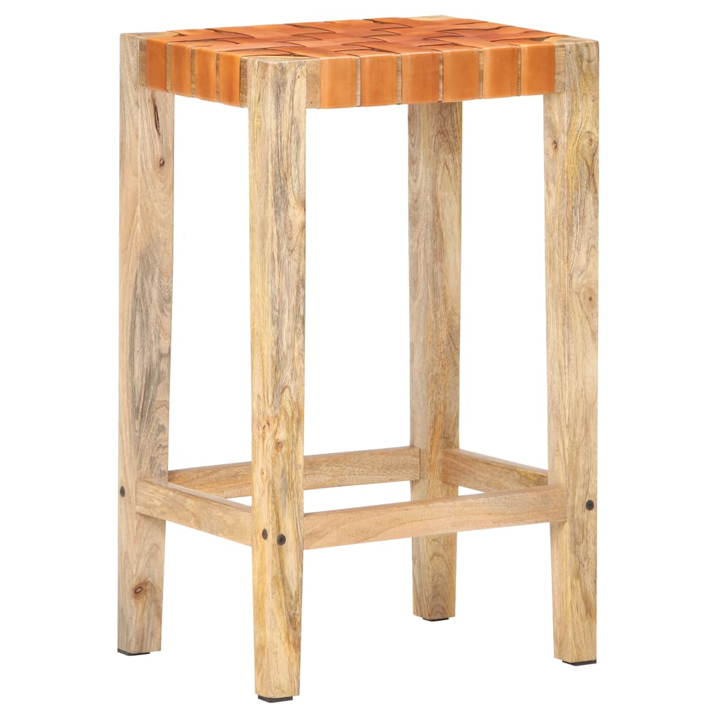 Set of 2 Brown Real Leather Bar Stools - 75 cm Height