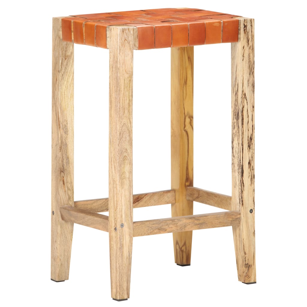 Set of 2 Brown Real Leather Bar Stools - 75 cm Height