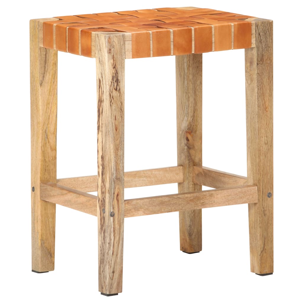 Brown Real Leather Bar Stools Set of 2 - 60 cm Height