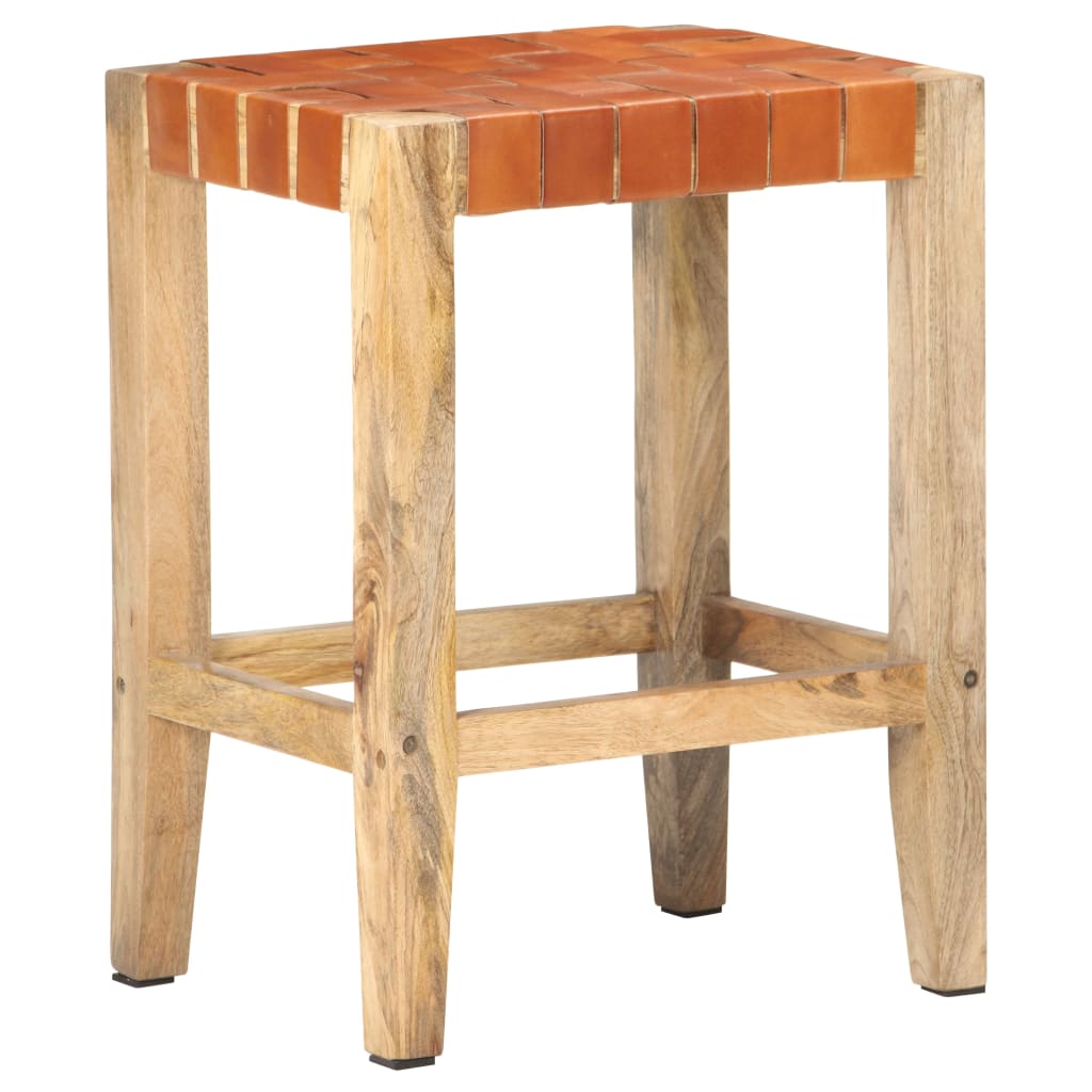 Brown Real Leather Bar Stools Set of 2 - 60 cm Height