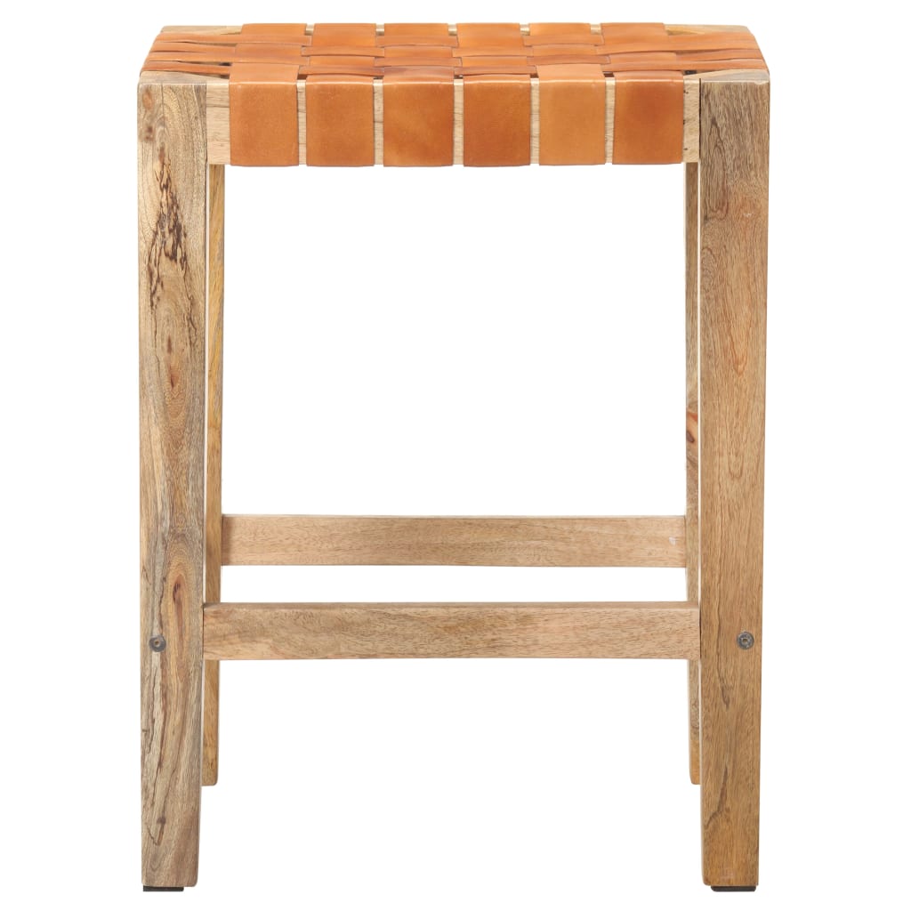 Brown Real Leather Bar Stools Set of 2 - 60 cm Height