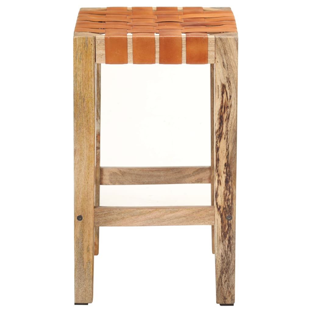 Brown Real Leather Bar Stools Set of 2 - 60 cm Height