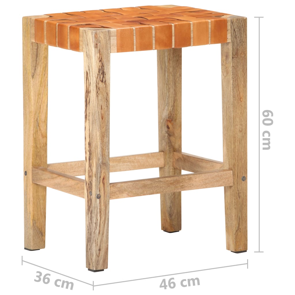 Brown Real Leather Bar Stools Set of 2 - 60 cm Height