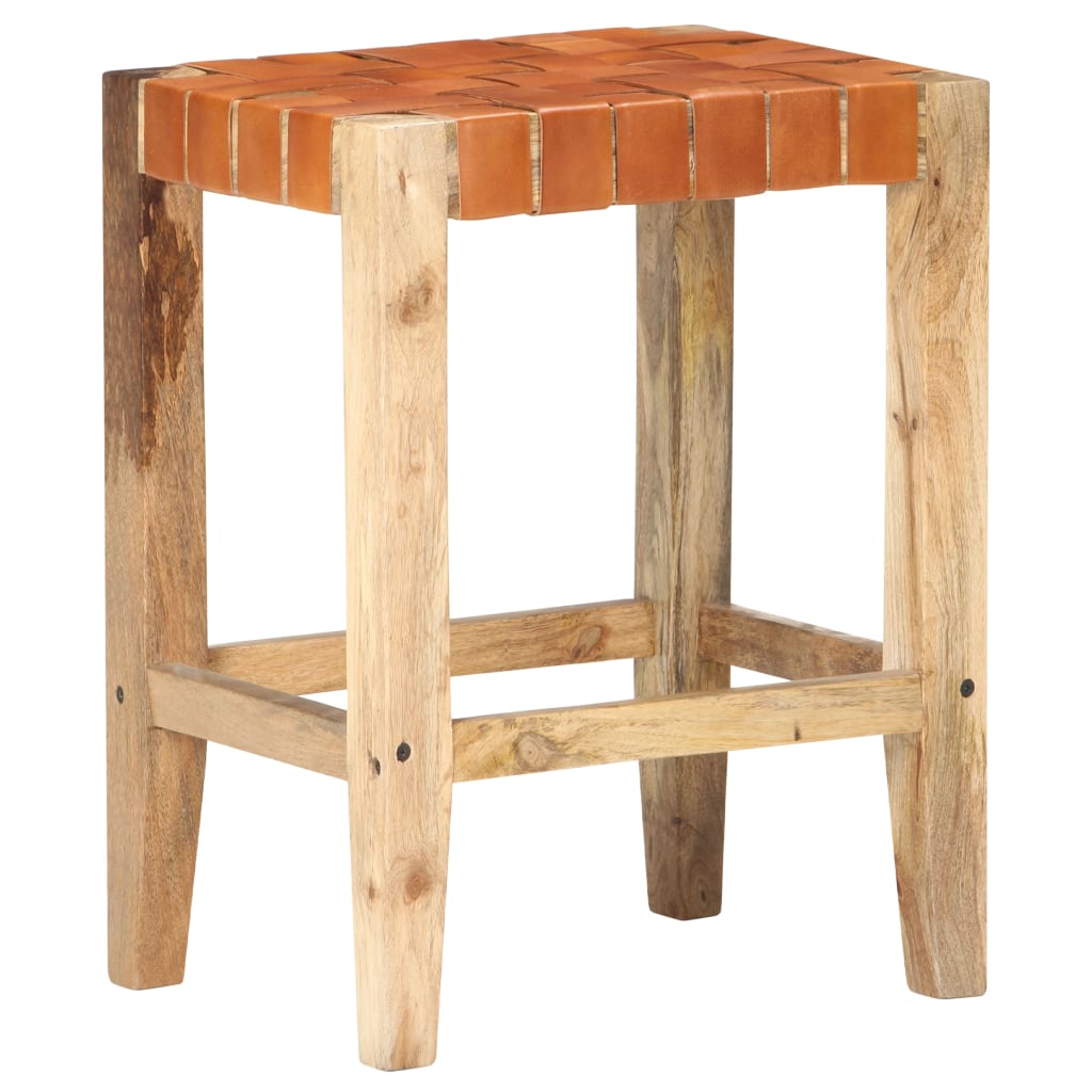 Brown Real Leather Bar Stools Set of 2 - 60 cm Height