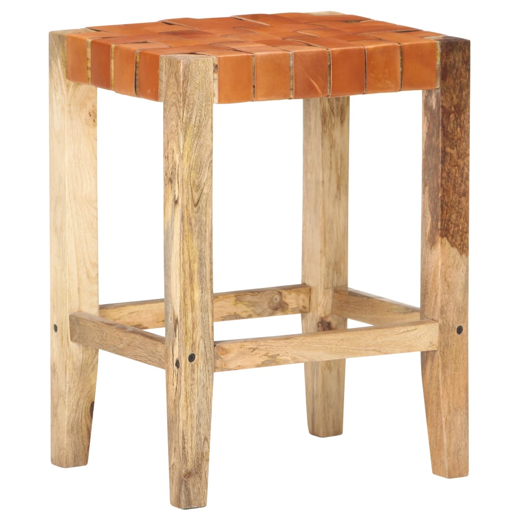 Brown Real Leather Bar Stools Set of 2 - 60 cm Height