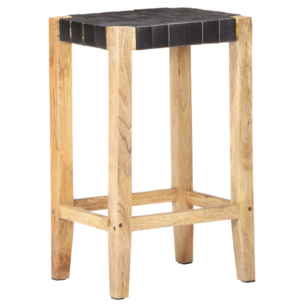 Black Real Leather Bar Stools Set of 2, 75 cm