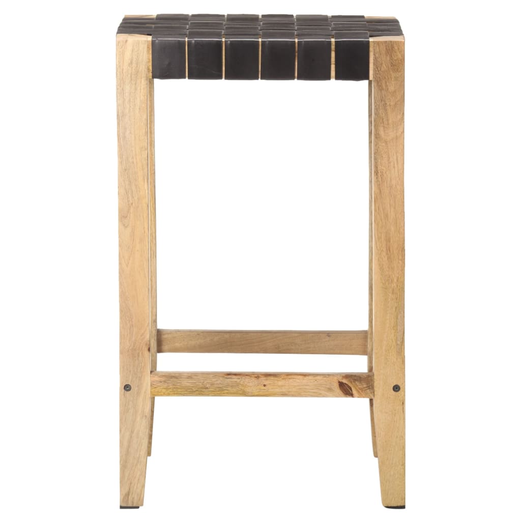 Black Real Leather Bar Stools Set of 2, 75 cm