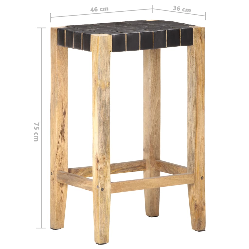Black Real Leather Bar Stools Set of 2, 75 cm