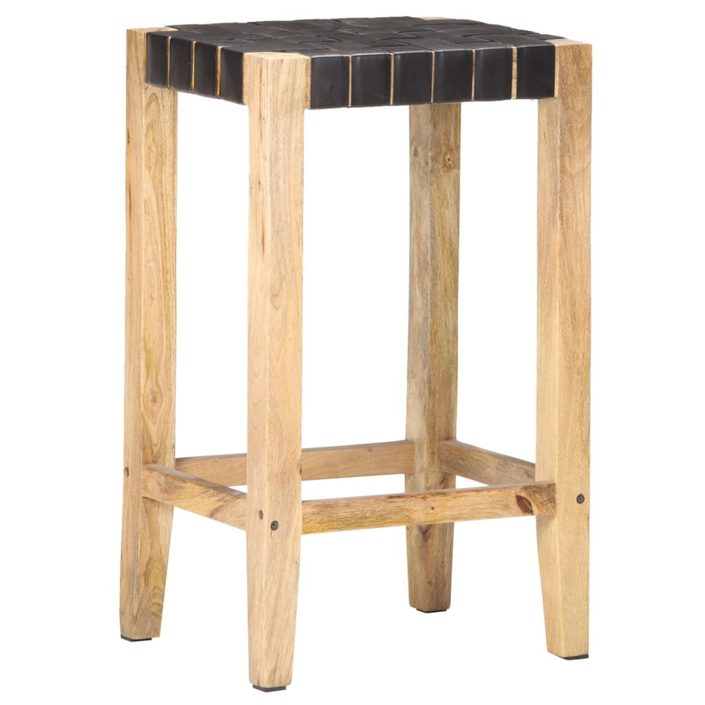 Black Real Leather Bar Stools Set of 2, 75 cm