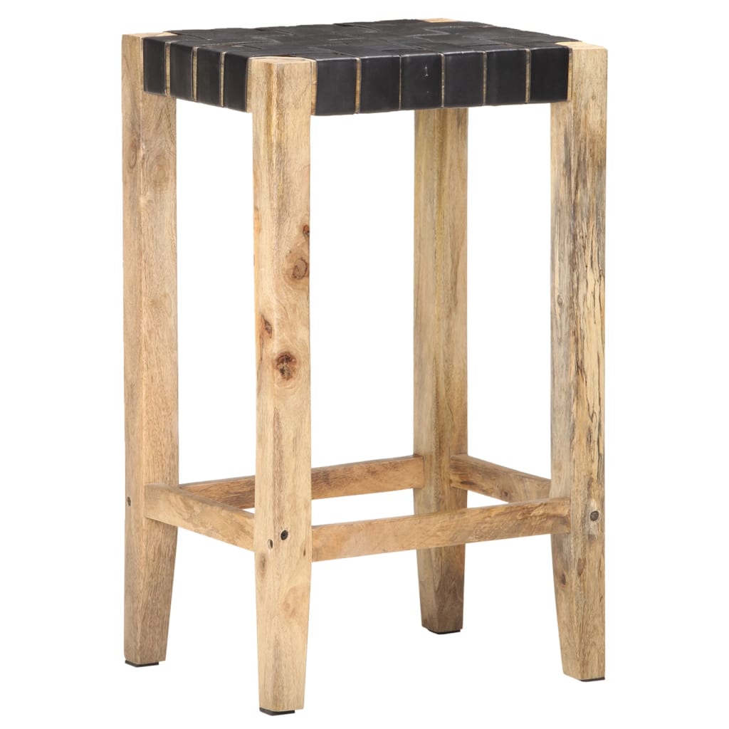 Black Real Leather Bar Stools Set of 2, 75 cm