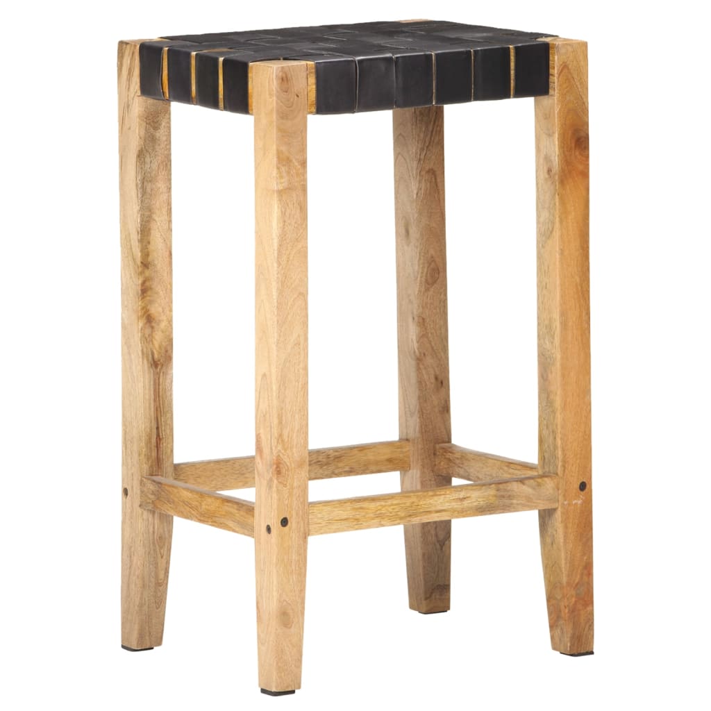 Black Real Leather Bar Stools Set of 2, 75 cm