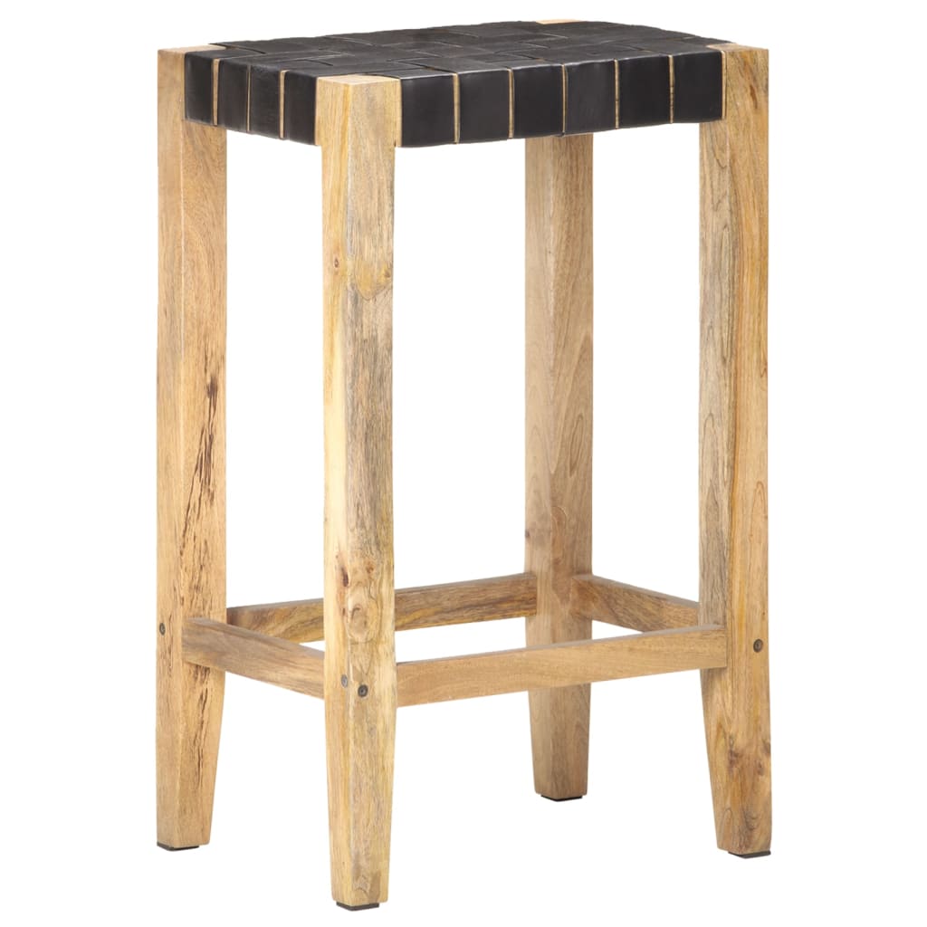 Black Real Leather Bar Stools Set of 2, 75 cm