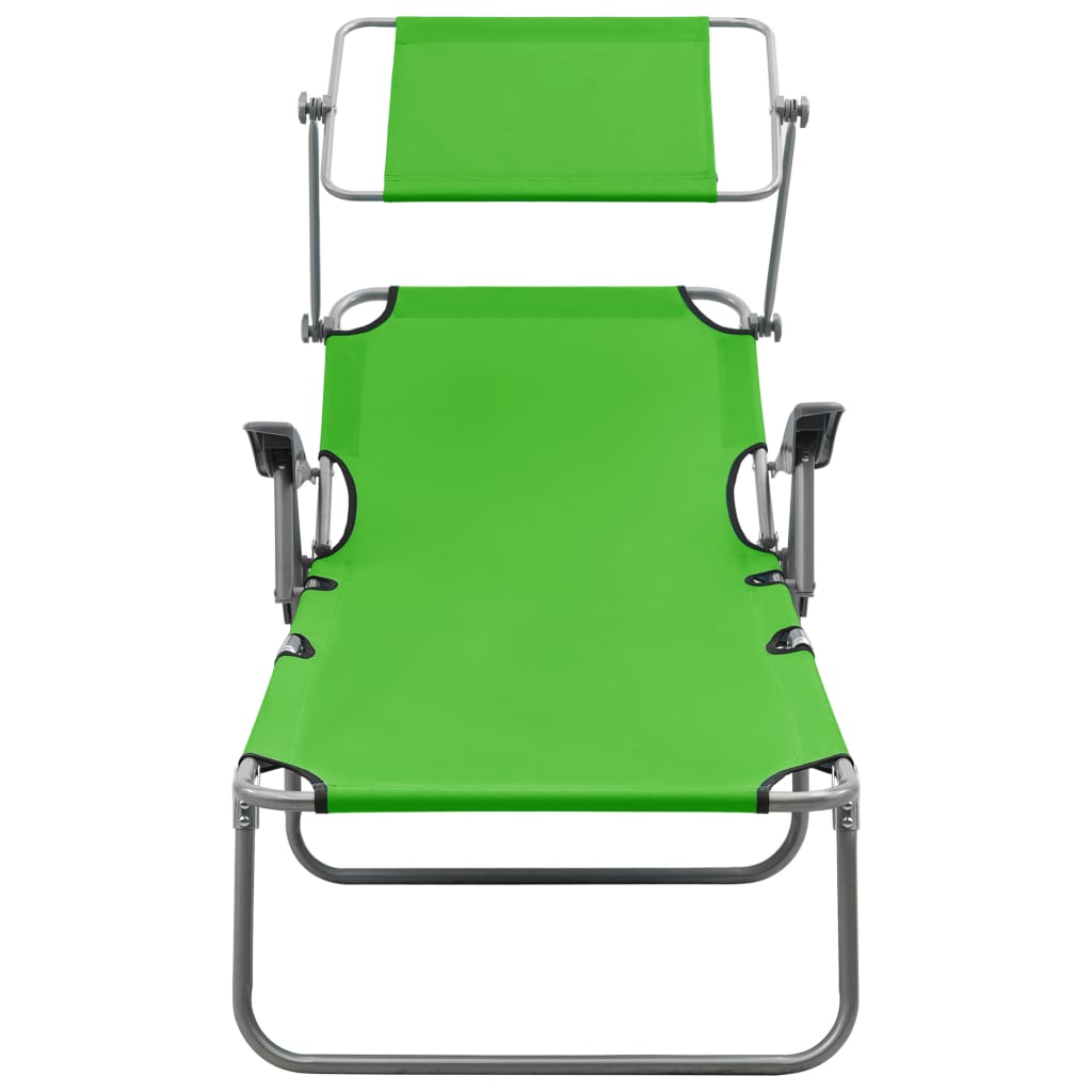 Sun Lounger with Canopy, Steel Frame, Green Finish