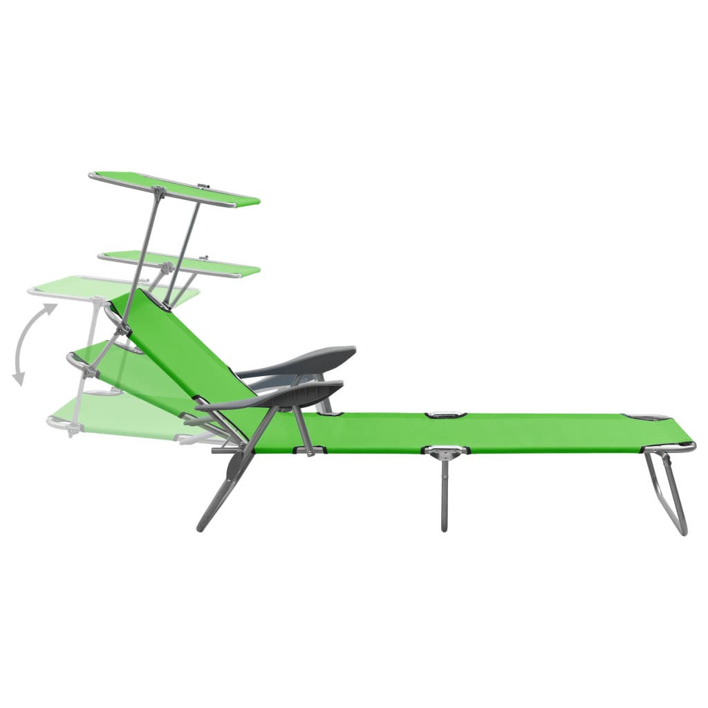 Sun Lounger with Canopy, Steel Frame, Green Finish