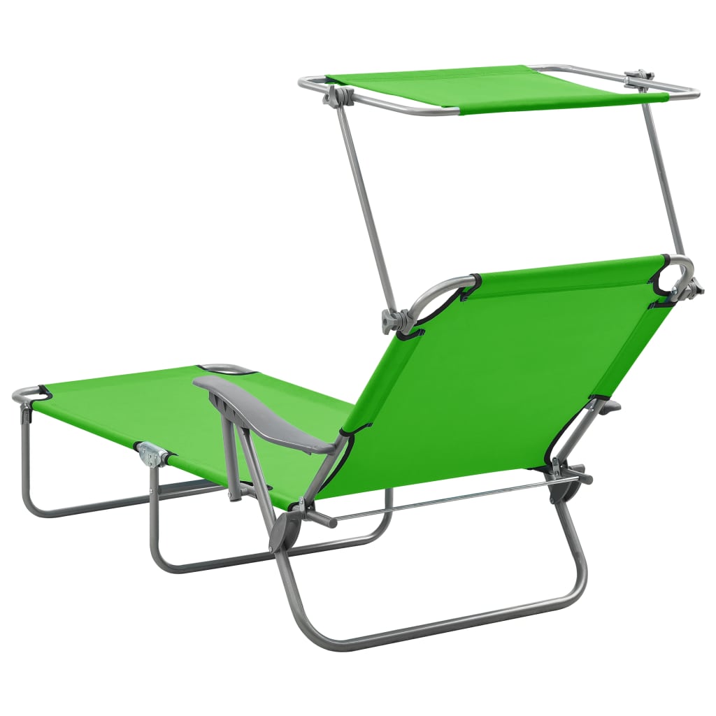 Sun Lounger with Canopy, Steel Frame, Green Finish