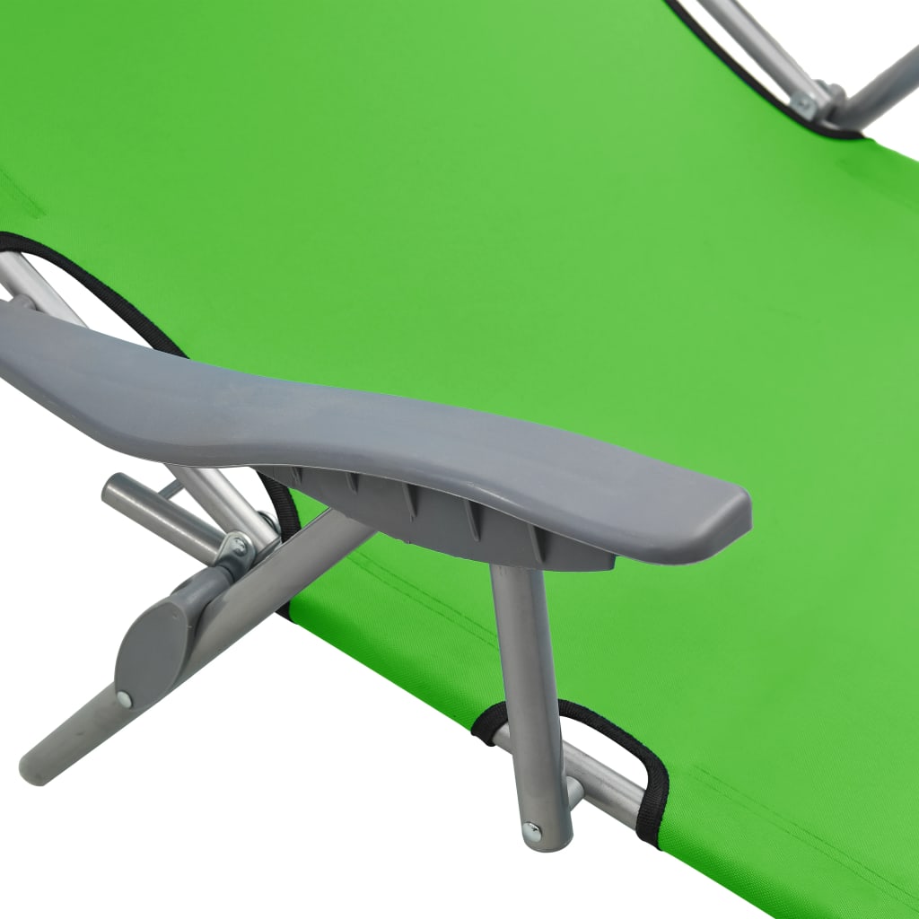 Sun Lounger with Canopy, Steel Frame, Green Finish