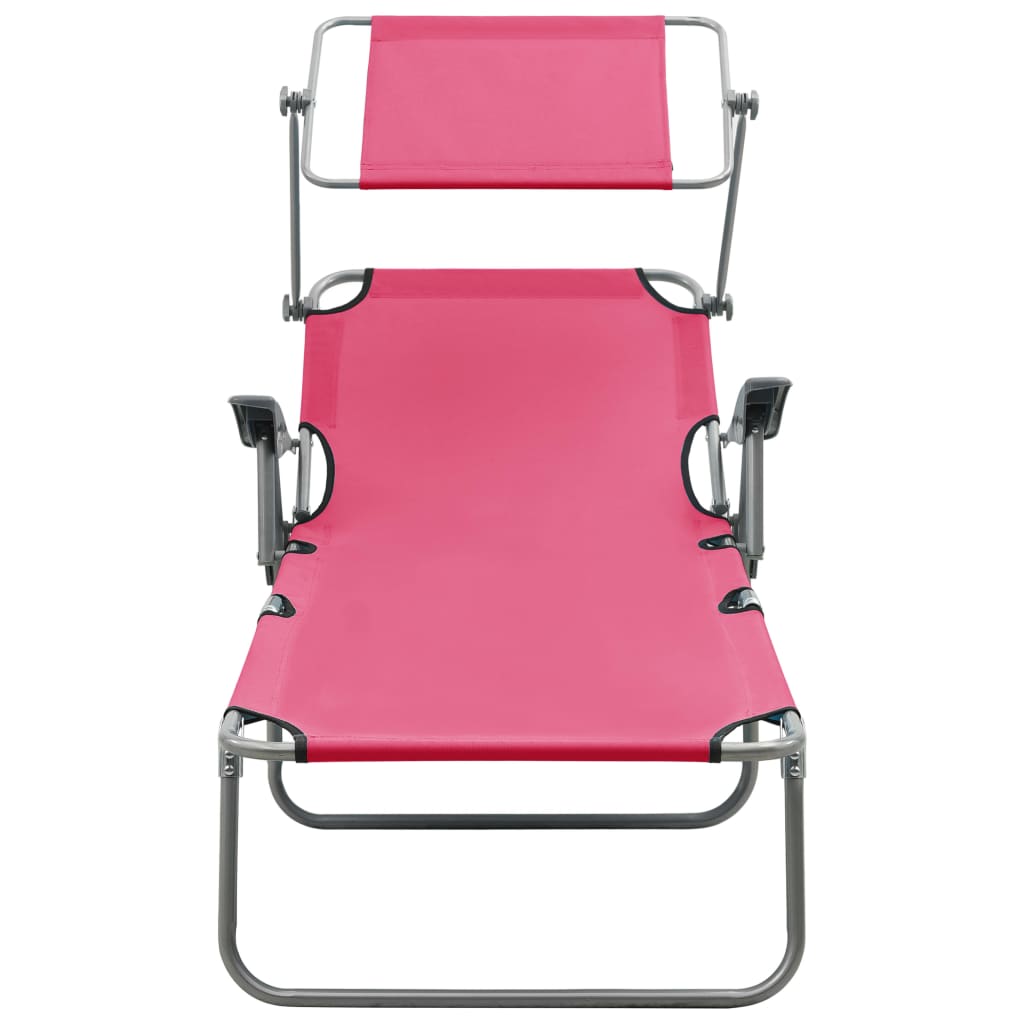 Steel Frame Pink Sun Lounger with Canopy - Durable & Stylish