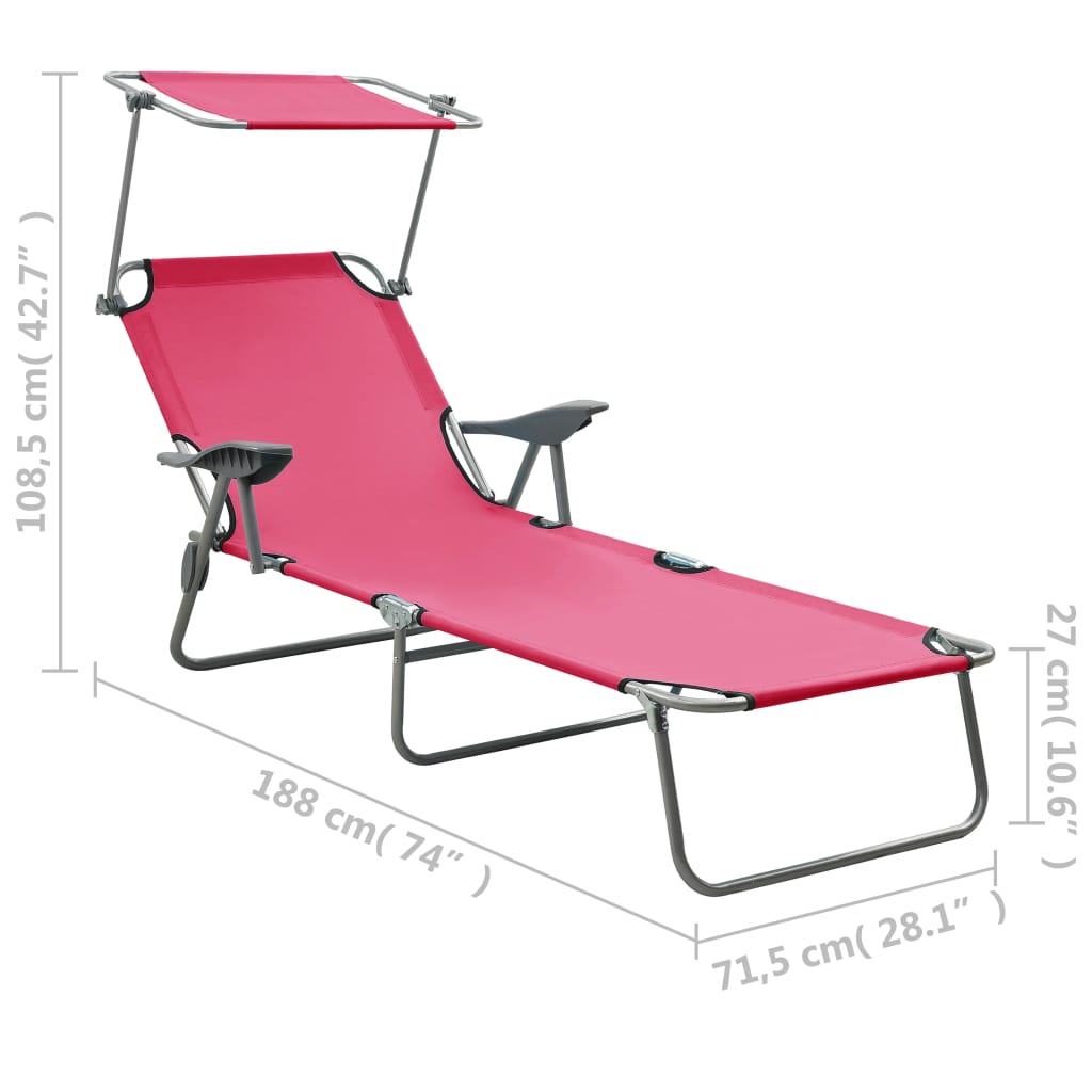 Steel Frame Pink Sun Lounger with Canopy - Durable & Stylish